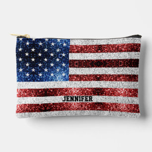 Pochette À Accessoires Drapeau américain rouge blanc bleu étincelles Nom 