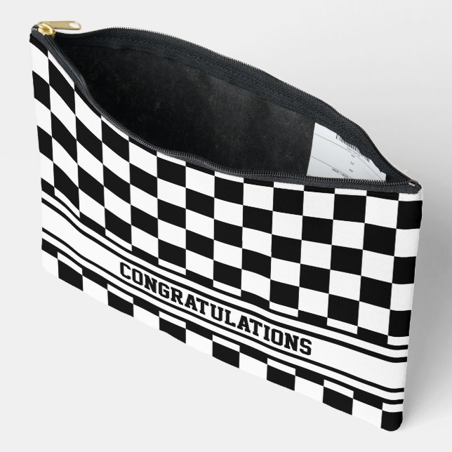 Pochette À Accessoires Drapeau noir et blanc À damiers vainqueurs (Ouvrir)