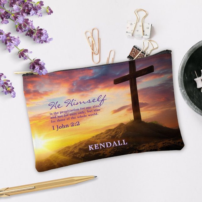 Pochette À Accessoires Dusk Silhouette Cross Bible Verse Personnalisé (Créateur téléchargé)