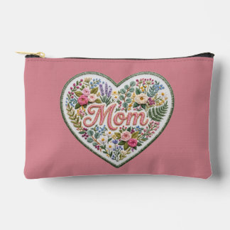 Pochette À Accessoires Dusty Rose Floral Faux Embroidery Heart Mom