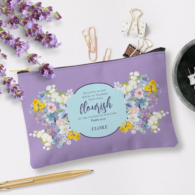 Pochette À Accessoires Elégant aquarelle Floral Bible Verse Personnalisé (Créateur téléchargé)