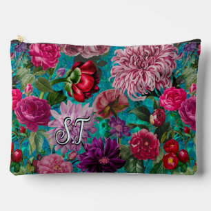 Pochette À Accessoires Elégant bleu aqua Vintage monogramme floral