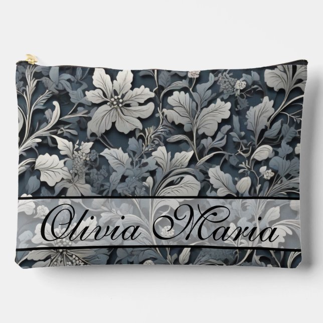Pochette À Accessoires Elégant bleu poussiéreux argent blanc gris gris fl (Recto)