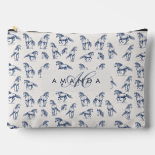 Pochette À Accessoires Élégant Cheval Bleu Monogramme Cadeaux Initiaux