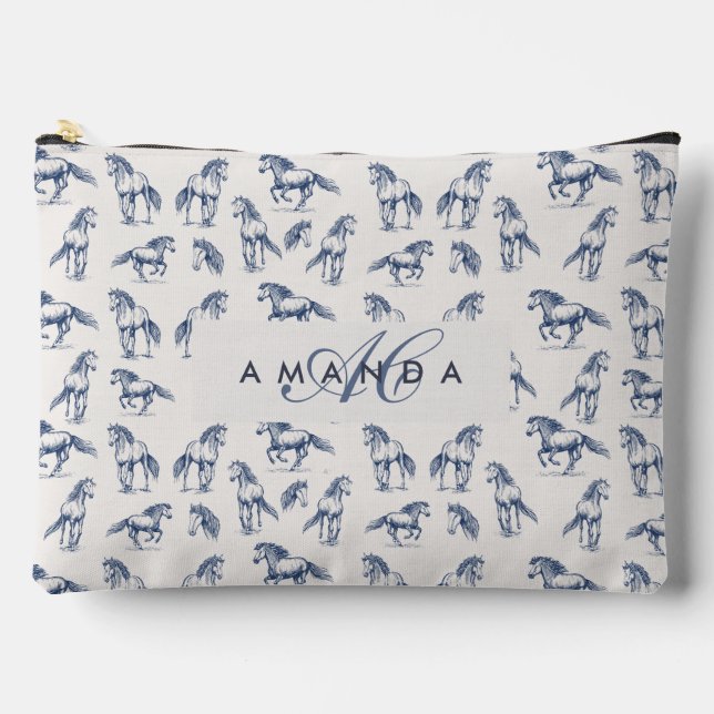 Pochette À Accessoires Élégant Cheval Bleu Monogramme Cadeaux Initiaux (Recto)