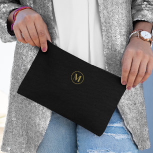 Pochette À Accessoires Élégant Chic Gold Initial & Noir Minimaliste