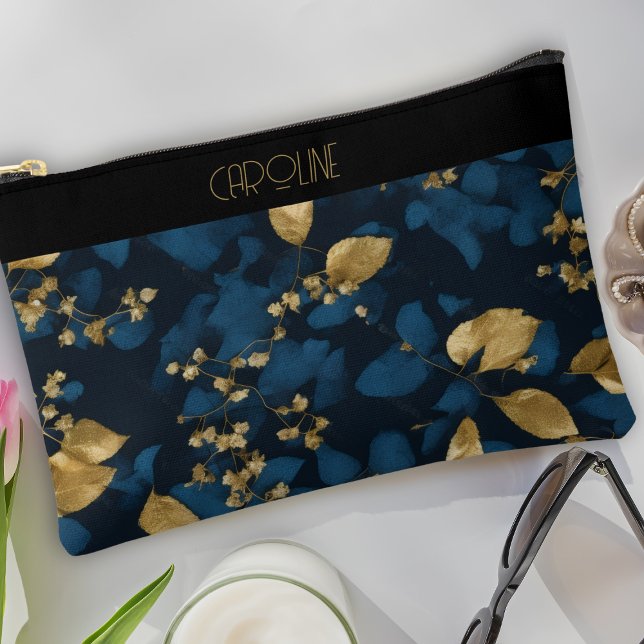 Pochette À Accessoires Elégant Feuille Bleu Noir élégant tendance Cute (Créateur téléchargé)