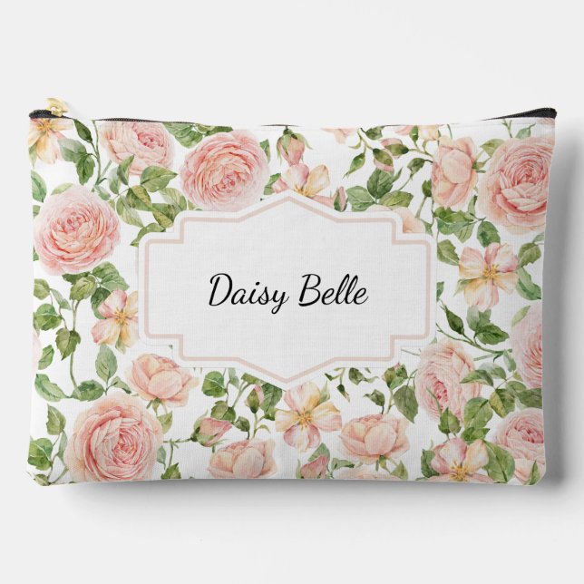 Pochette À Accessoires Elegant Floral Botanical Rose Pink Wedding (Recto)