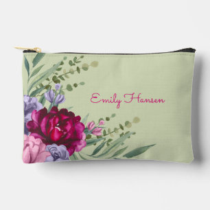 Pochette À Accessoires Élégant Floral Nom personnalisé Script Bridesmaid