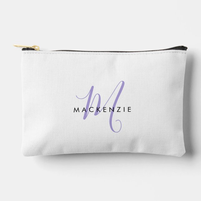 Pochette À Accessoires Élégant Lavande Blanche moderne Monogramme de scri (Recto)