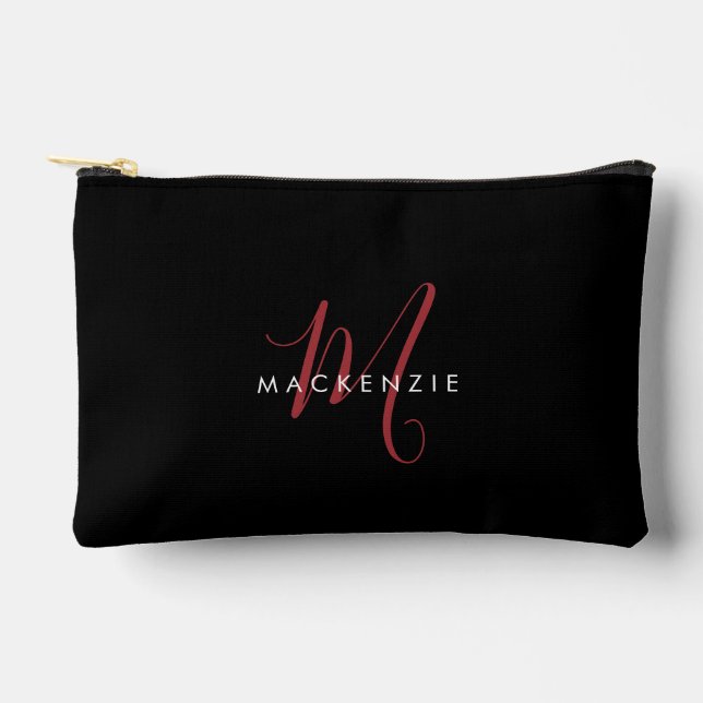 Pochette À Accessoires Élégant Monogramme moderne noir rouge (Recto)