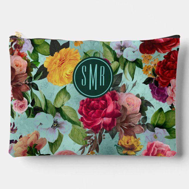 Pochette À Accessoires Élégant motif d'aqua fleurs roses (Recto)