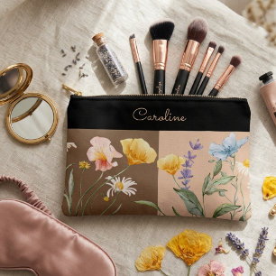 Pochette À Accessoires Elégant noir floral printemps beige brun tendance
