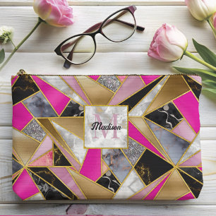 Pochette À Accessoires Elégant or abstrait argent rose rose noir géométri