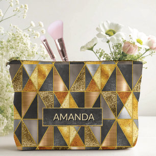 Pochette À Accessoires Elégant or noir argent triangles géométriques
