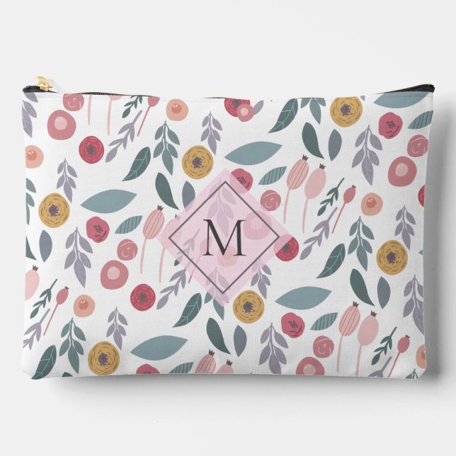 Pochette À Accessoires Élégant Pastel Motif Floral Monogramme (Recto)