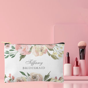 Pochette À Accessoires Élégant Rose Pâle Floral Demoiselle d'Honneur Pers