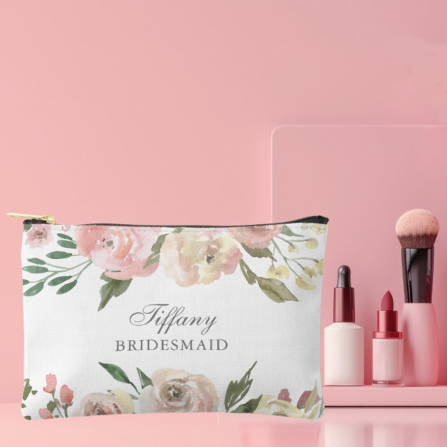 Pochette À Accessoires Elégant Rose Pâle Floral Demoiselle d'Honneur Pers (Créateur téléchargé)