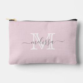 Pochette À Accessoires Élégant rose pâle Nom et monogramme minimaux
