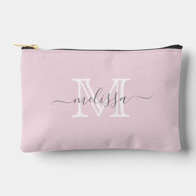 Pochette À Accessoires Élégant rose pâle Nom et monogramme minimaux (Recto)