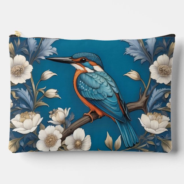 Pochette À Accessoires Elegant Turquoise Kingfisher Bird Floral  (Recto)