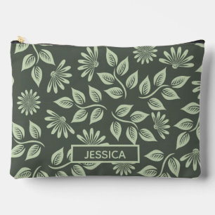Pochette À Accessoires Élégant Vert Sauge Floral Vintage Personnalisé