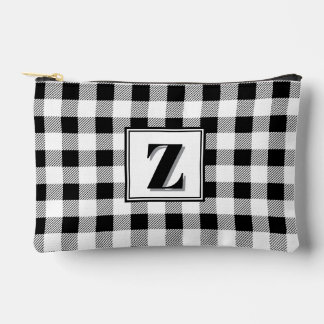 Pochette À Accessoires Élégant vichy noir blanc monogramme personnalisabl