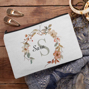 Pochette À Accessoires Elégante aquarelle de chute Floral Blanc Monogramm