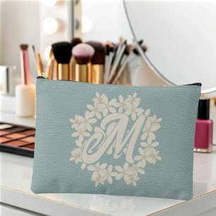 Pochette À Accessoires Elégante Crème Florale Wreath Turquoise Faux Cuir 