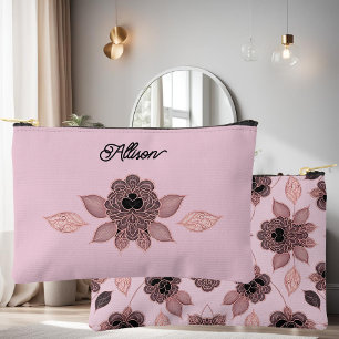 Pochette À Accessoires Elégante dentelle rose et noire de style vintage