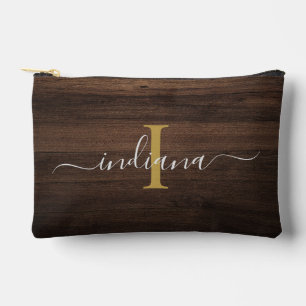 Pochette À Accessoires Élégante écriture monogramme aspect bois rustique