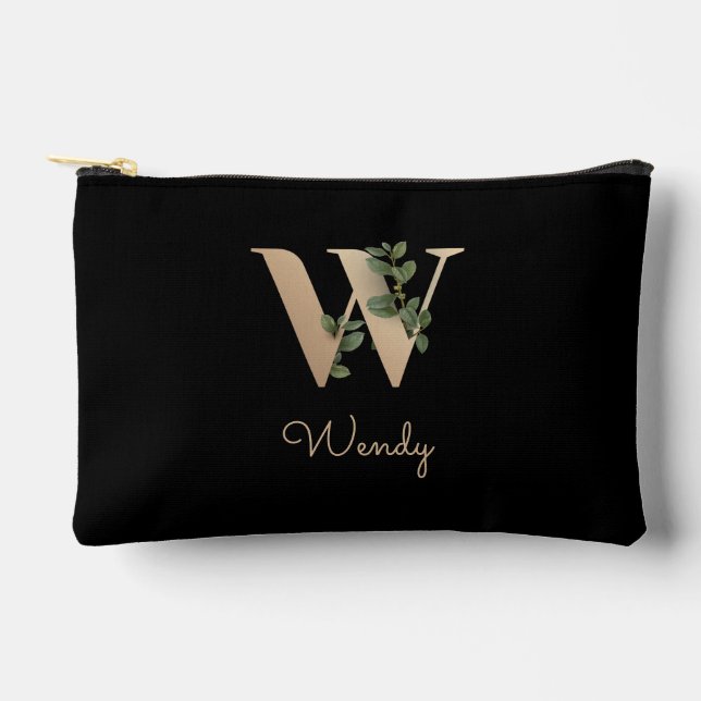 Pochette À Accessoires Élégante lettre d'or monogramme botanique W (Recto)