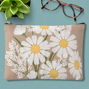 Pochette À Accessoires Elégante marguerite florale blanche sur beige