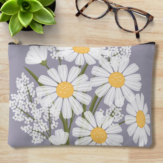 Pochette À Accessoires Élégante marguerite florale blanche sur la lavande (Créateur téléchargé)