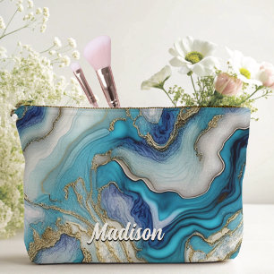 Pochette À Accessoires Elégante parties scintillant en marbre bleu aqua