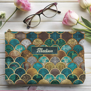 Pochette À Accessoires Élégantes écailles de sirène vert turquoise or