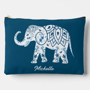 Pochette À Accessoires Eléphant bleu à motif orné Personnalisé