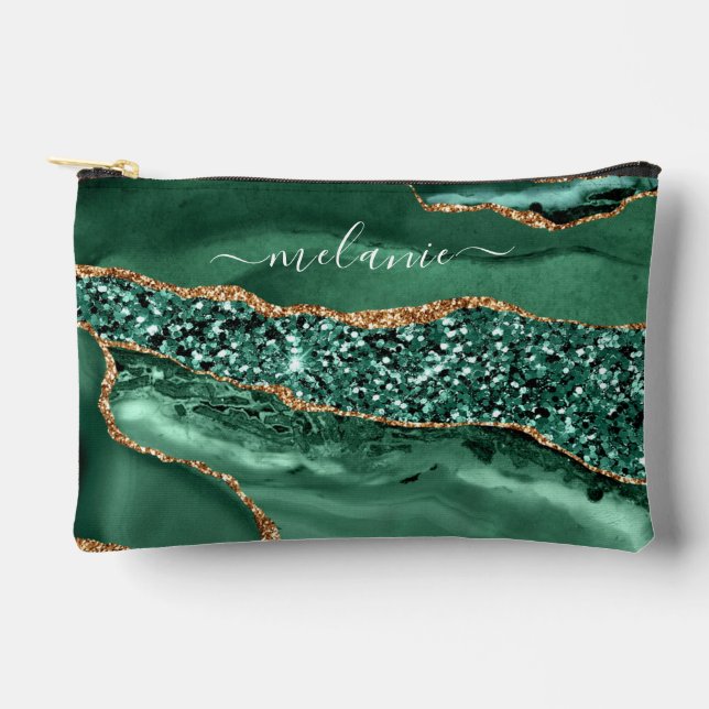 Pochette À Accessoires Emerald Green Gold Personnalisé Votre Nom (Recto)