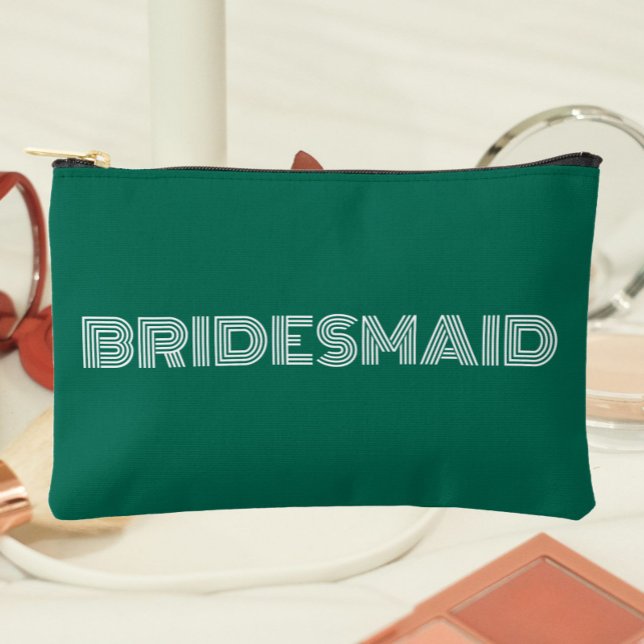Pochette À Accessoires Emerald Green Typographie moderne Bridesmaid (In Situ Makeup)