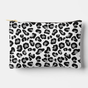 Pochette À Accessoires Empreinte de léopard en noir et blanc avec gris