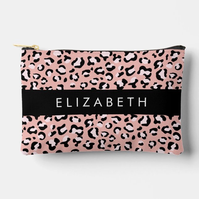 Pochette À Accessoires Empreinte de léopard, Spots, Leopard Rose, Votre N (Recto)