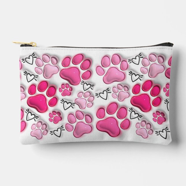 Pochette À Accessoires Empreintes de pattes 3D roses et maquillage de coe (Recto)