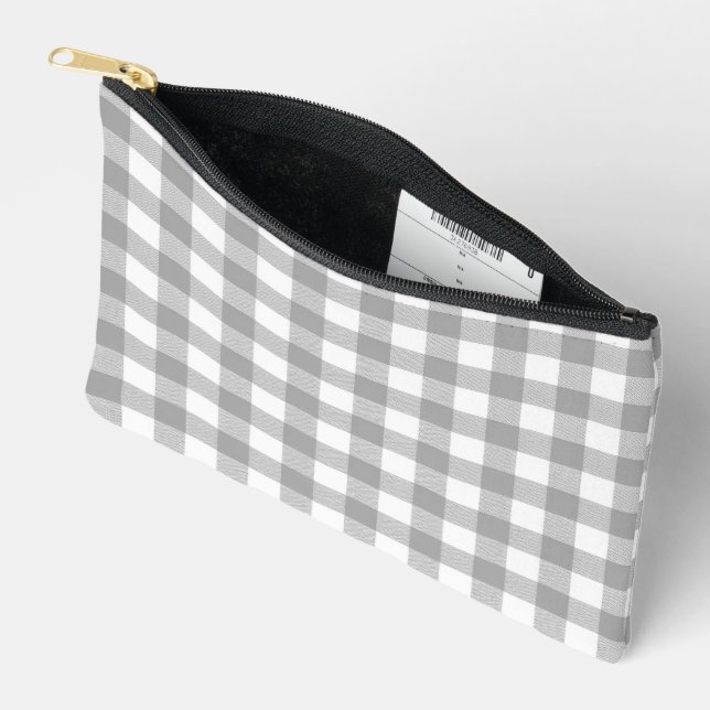 Pochette À Accessoires En vichy Gris Et Blanc (Ouvrir)