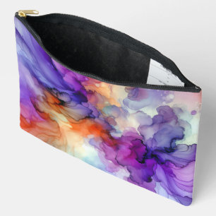 Pochette À Accessoires Encre d'alcool orange et violet Abstraite