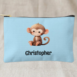 Pochette À Accessoires Enfants mignon singe ajouter un nom bleu noir