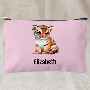 Pochette À Accessoires Enfants mignon tigre ajouter un nom rose noir