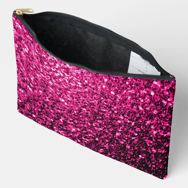 Pochette À Accessoires Étincelle de parties scintillant rose chaud (Ouvrir)