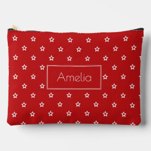 Pochette À Accessoires Étoiles blanches sur personnalisé rouge vif