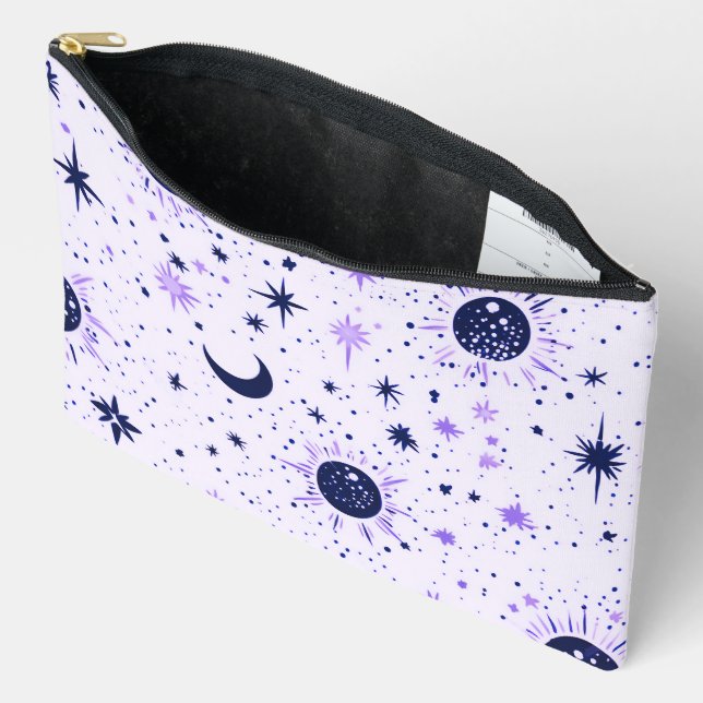 Pochette À Accessoires Étoiles célestes noires et violettes (Ouvrir)