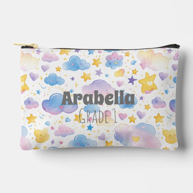 Pochette À Accessoires Étoiles Et Nuages Aquarelle Enfants (Recto)